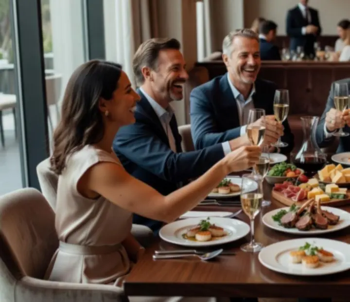 Mosolygó vendégek egy elegáns rendezvényen a Harvestroom Diningben